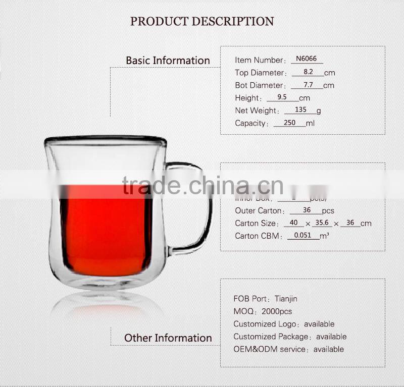 China supplier clear glass double wall mug