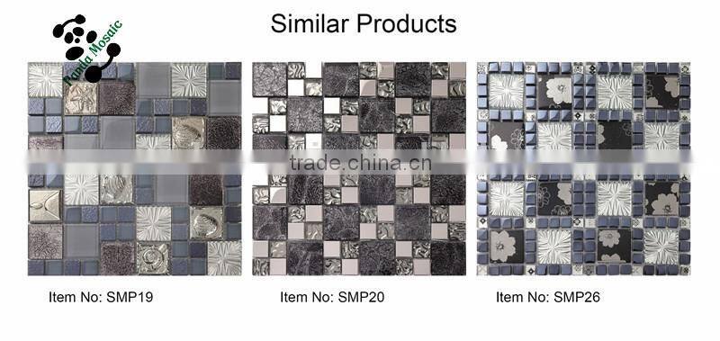 MB SMP23 Living Room Decor Stainless Steel Mix Glass Mosaic Tile Iridescent Mosaic Wall Tile