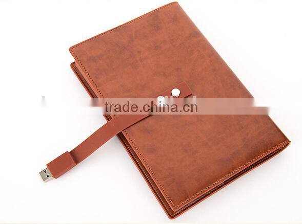 Factory sale pu leather notebook with usb flash drive