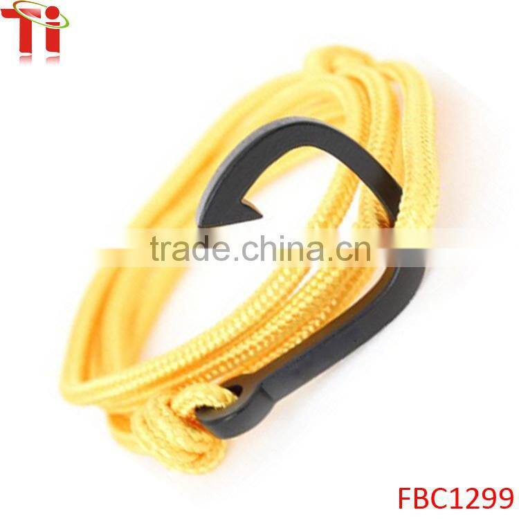 Black Fish Hook Bracelets on Colorful Nylon Ropes wholesale yellow
