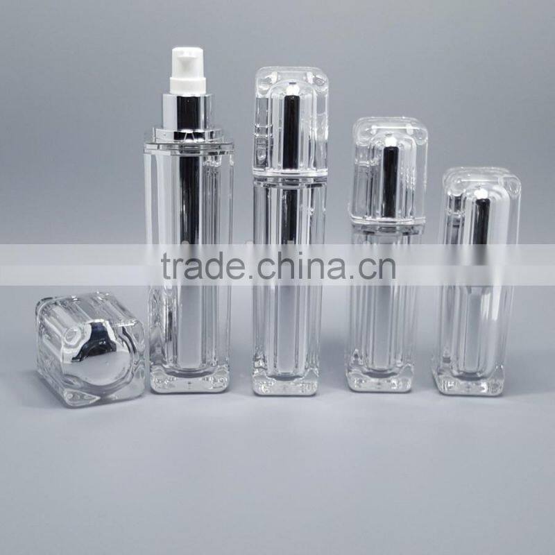 15ml 30ml 50ml square cosmetic lotion pump acrylic bottle, plastic cosmetic lotion pump acrylic bottle with high quality