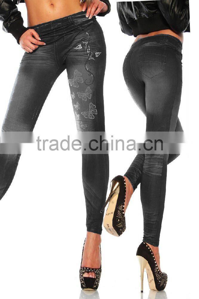 New Arrival Hot Sell Sexy Women Butterfly Printing Imitation Jeans Leggings Pencil Pants Tights Wholesale