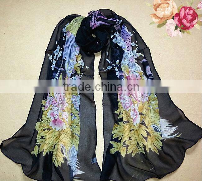 2014 Newest Fashion Flower Peacock Silk Chiffon Neck Scarf Wrap Shawl Stole Neck Wrap Women