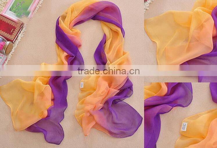 Wholesale Cheap Fashion Chiffon Scarf Womens High Quality Gradual Colors Chiffon Georgette Silk Scarves Shawl Female Long Design