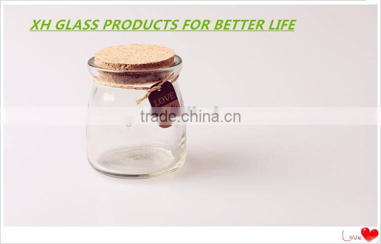 100ml Wholesale Candy Clear Glass Material Packaging Gifts Bottle /Glass Pudding Bottle with Cork Lid
