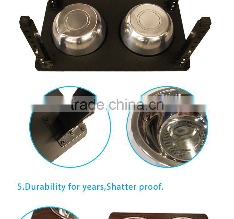 Factory wholesale stainless steel dog bowl dog feeder wood dog bowl stand