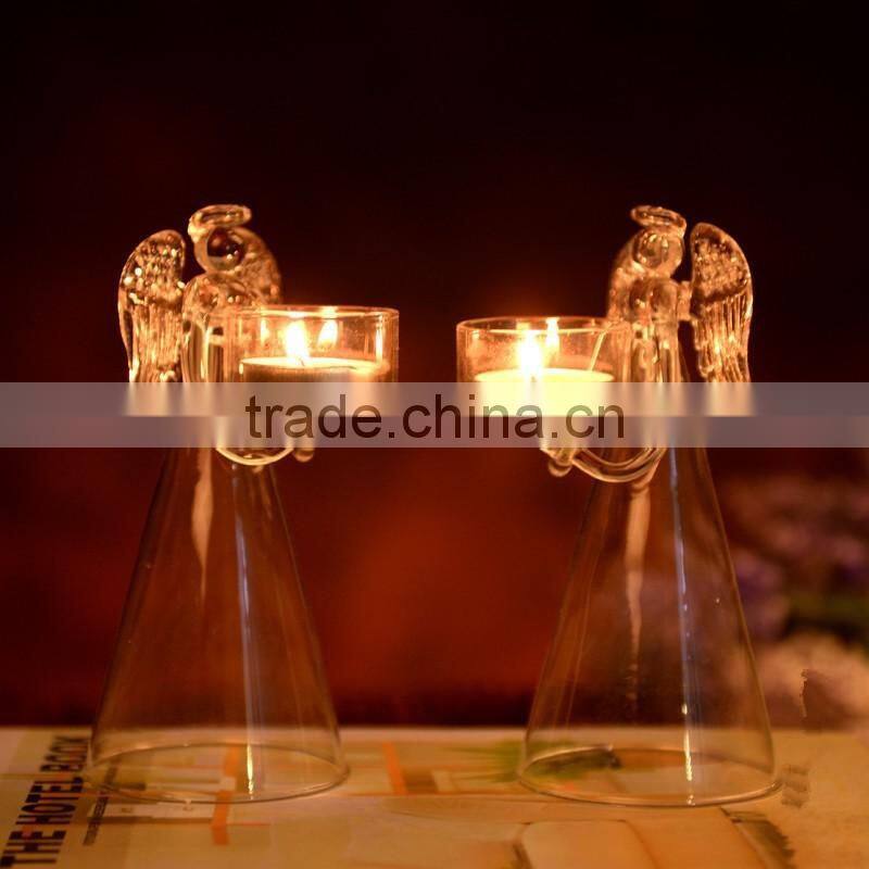 Angel wing glass candle holder