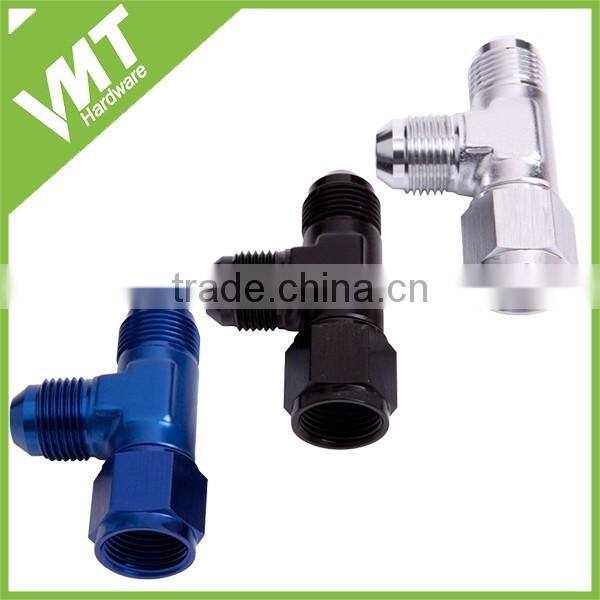 6AN Tee fitting with Female swivel on the run Blue or Black or Silver