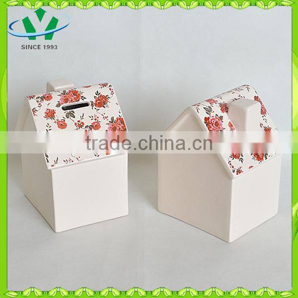 Yscb-8 ceramic house shape custom money box