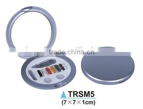 Foldable plastic round shape sewing tool box with pocket mirror