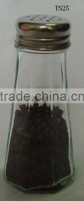 cheap personality tall polygon glass spice shaker jar with metal lid