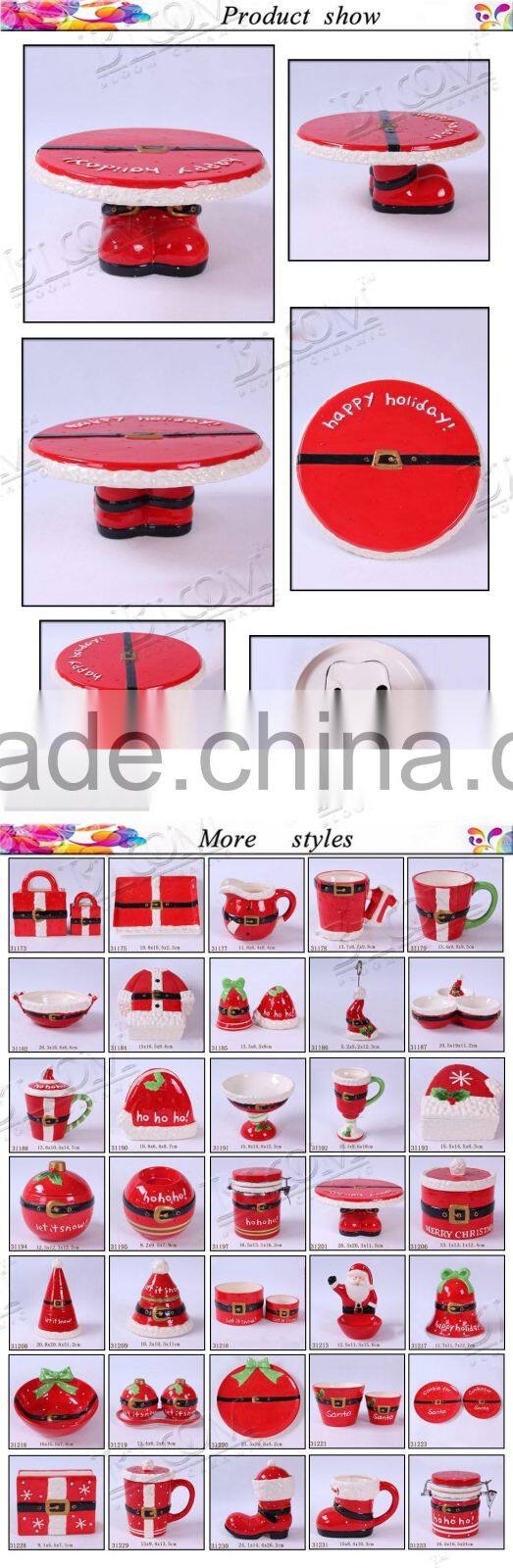 wholesale christmas custom ceramic red cake holder