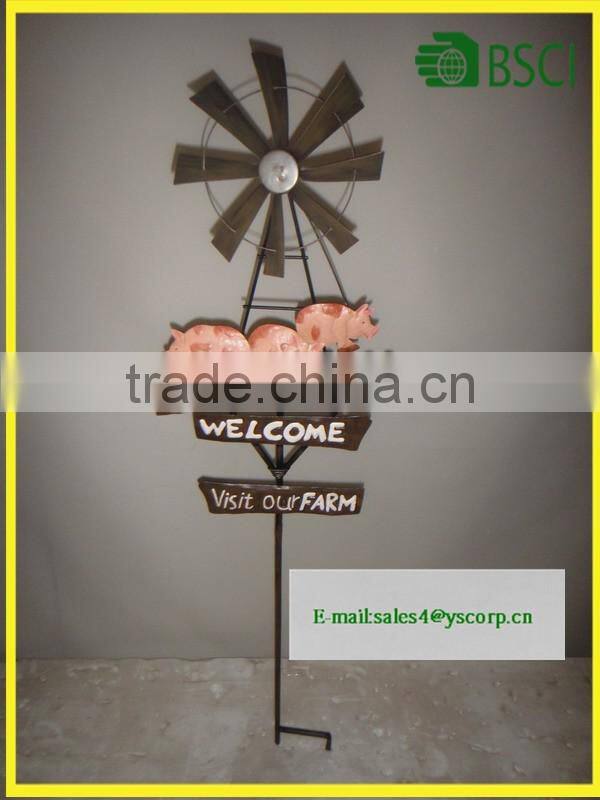 Wholesale Antique welcome sign stand on stakes with metal garden decoration windmill