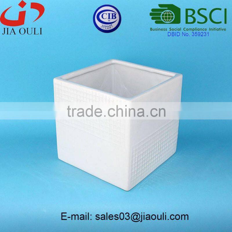 BSCI Certificate Factory Cube shape Ceramic flower pot, square planter pot