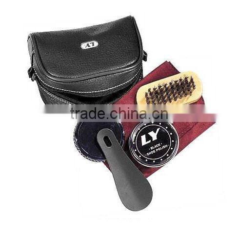 PU leather case promotional shoe polish set travel shoe care kit