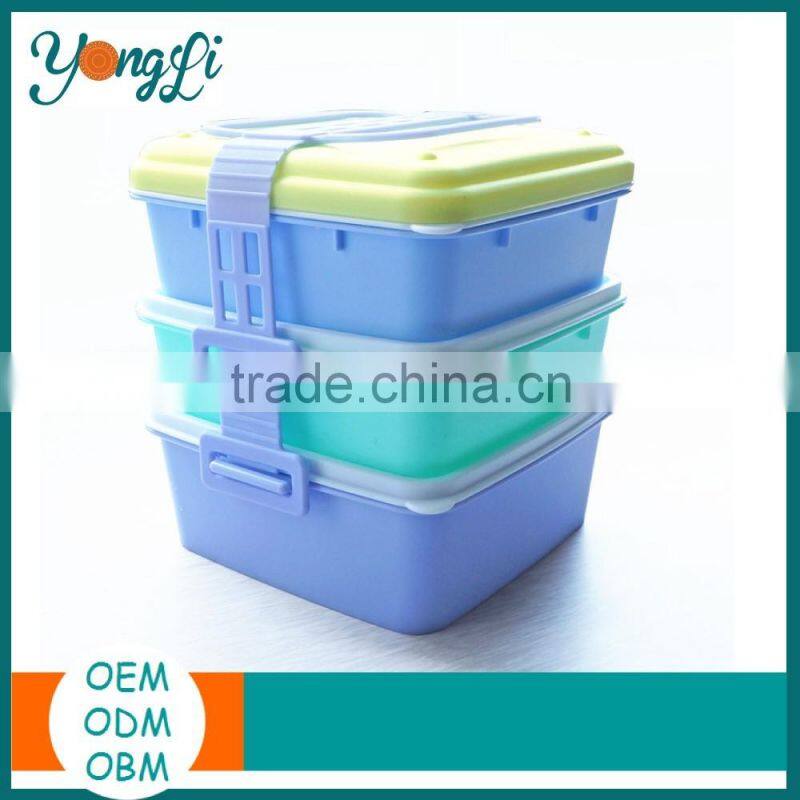 Fashion Square Type Plastic Lunch Box with Handle