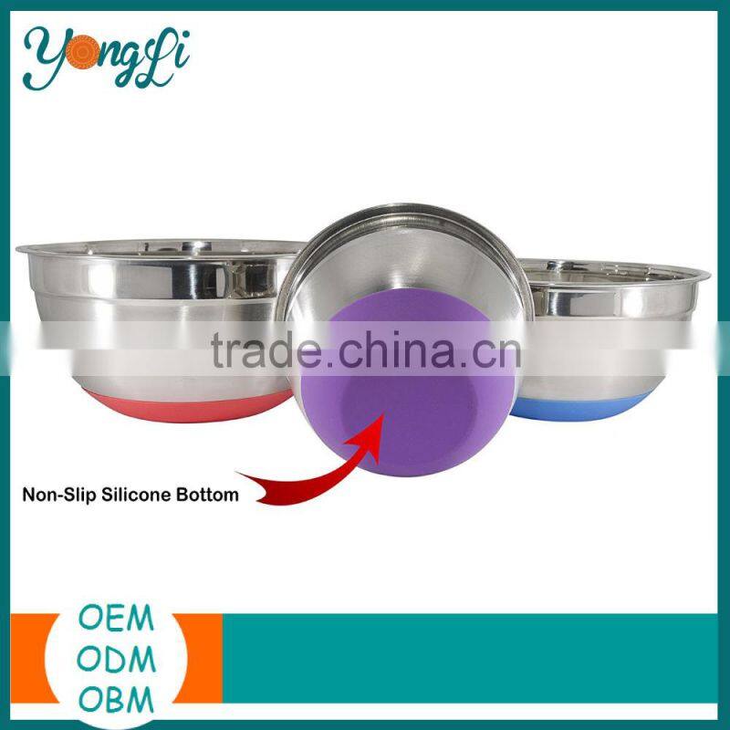 Personalized Kitchen Helper Silicone Bottom Stainless Steel Mixing Bowl Set