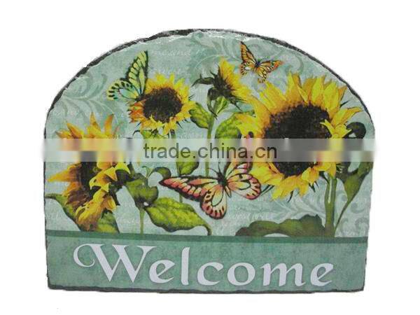 Welcome sunflower butterfly pringting slate hanging wall plaque