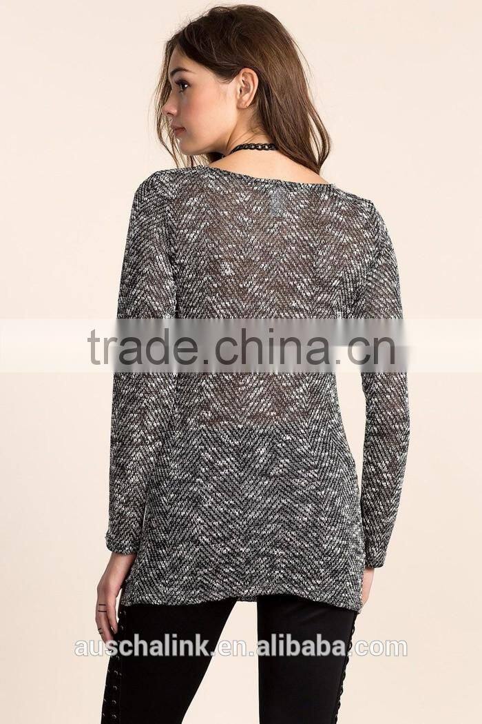nice deign high quality girls fancy loose neck marled sweater