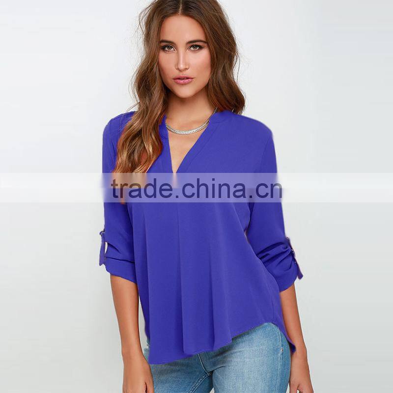 Maxnegio flower print V neck long sleeve with tab woman blouse ladies crop top