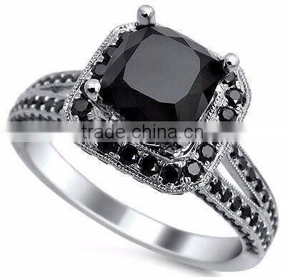 Self-designed brass/sterling silver micro paved jewelry black diamond ring set for men and women