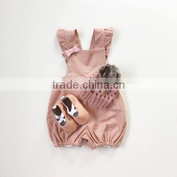 New Casual Design Brick Red Linen Boutique Kids Clothes Summer Baby Romper
