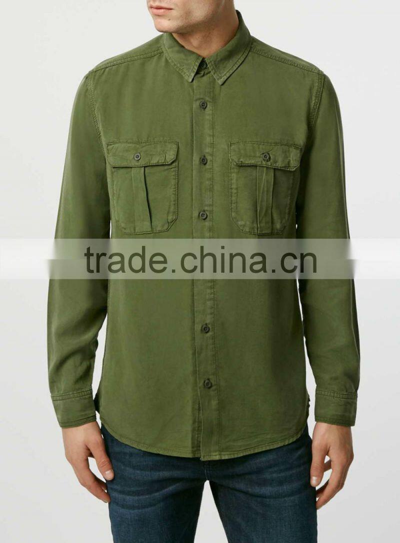 man green pocket shirt long sleeve flannel shirt