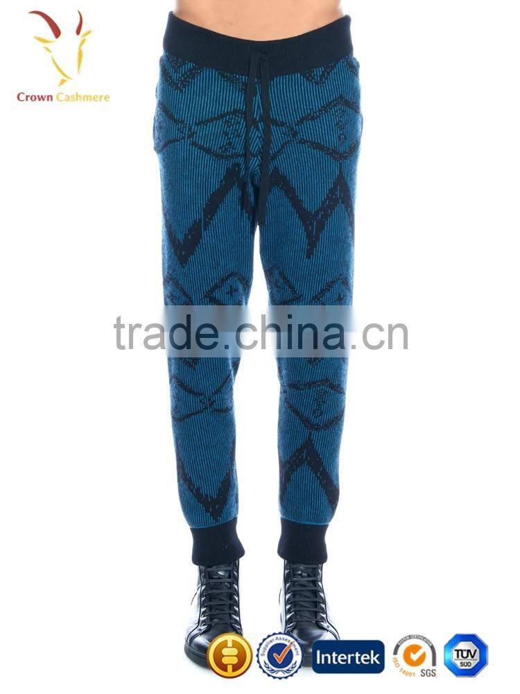 Men winter wool knit intarsia pants