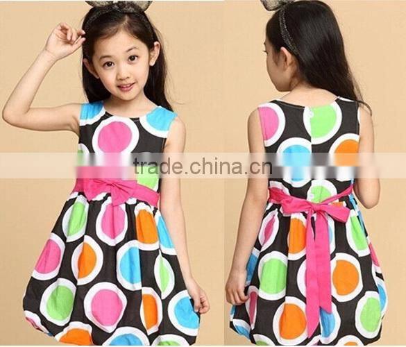 HOT Children Bowknot Colorful Big Polka Dots party dresses for 3 year old girl
