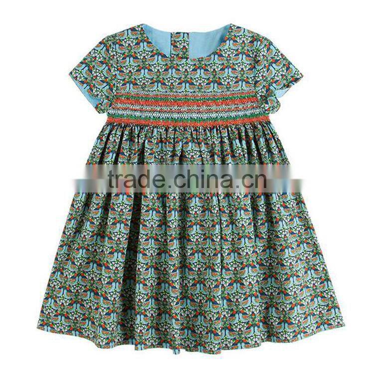 Floral smocked short sleeve girl dress