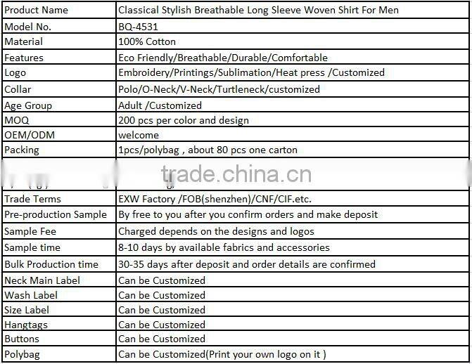 Classical Stylish Breathable Long Sleeve Woven Shirt For Men