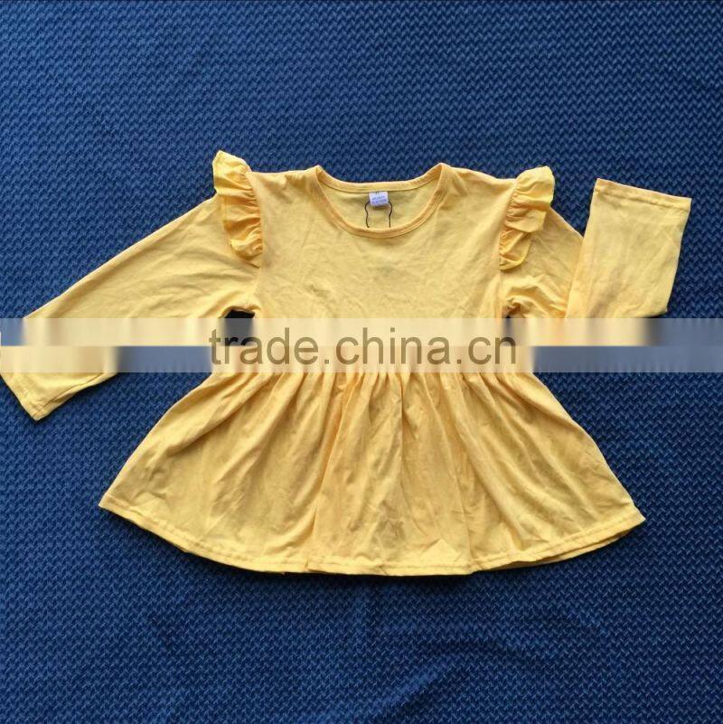 LY-090 soild yellow baby clothing puff sleeve soft casual girl cotton dress party dress todddler princess