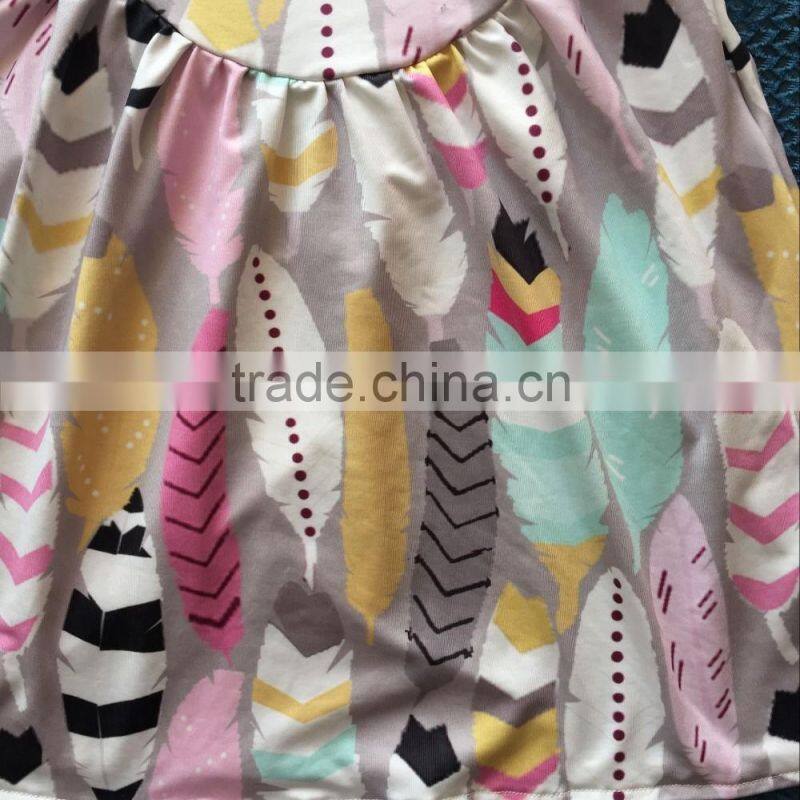 XF-044 Wholesale Fashion kids skirts baby girls colored feather printed cute boutique dresses