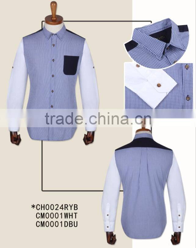 New checked cotton men shirt with contrast pocket and sleeves