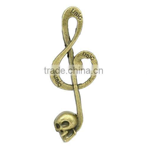 Charm Pendants Musical Note & Halloween Skull Antique Bronze Message Carved 4.1x1.5cm