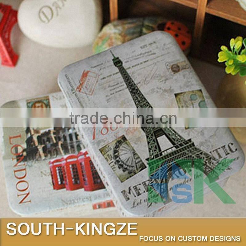 London Colorful Printing Post Card Storage Square Cubid Shape Iron Box