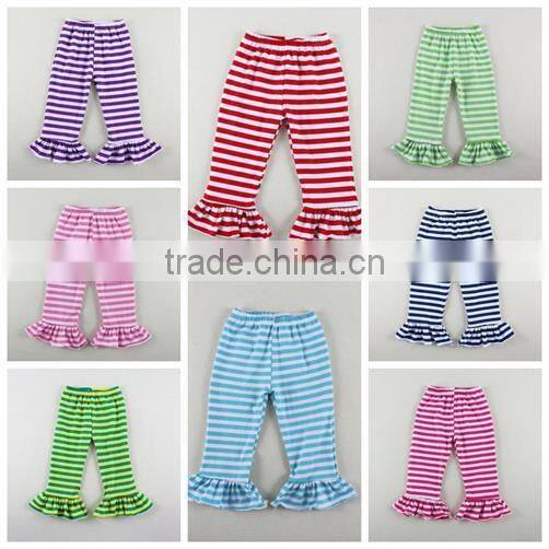 Boutique Double Ruffle Pants Childrens Chevron Pants wholesale Summer Cotton knit ruffle pants for girls