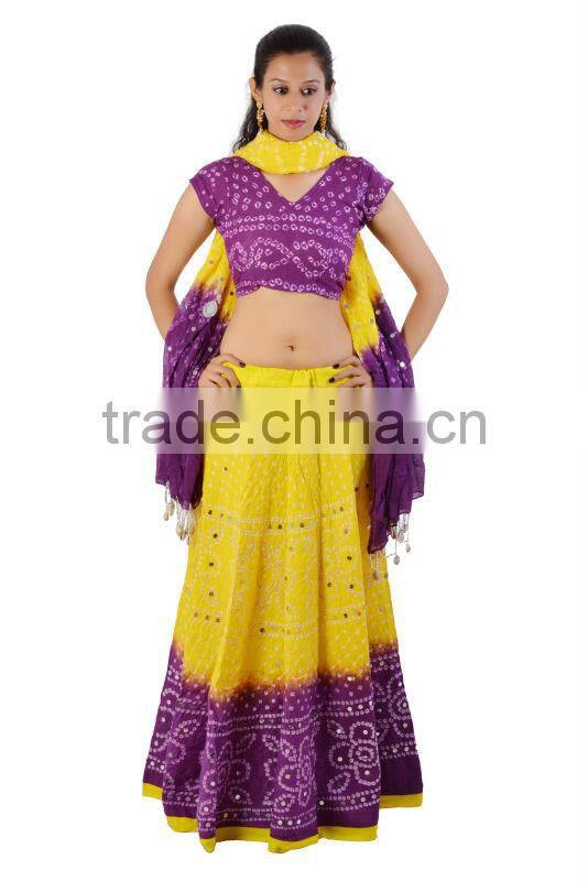 Indian Long Evening Dresses Bandhej Lehenga Choli