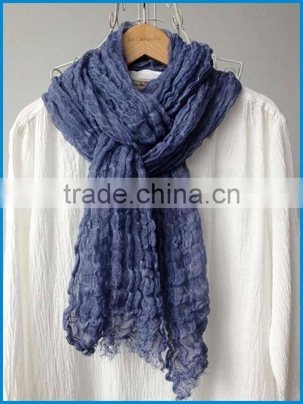 Men and women's fashion linen solid colour crinkle scarf