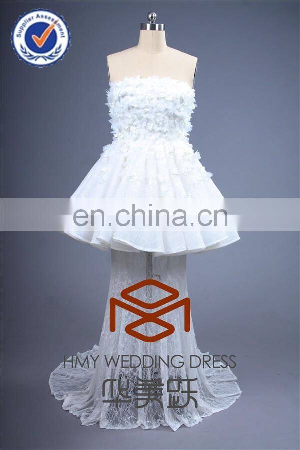 HMY-E0434 Strapless Full Handmade Flower Bodice Exquisite Lace Overlay Two Piece Designer Wedding Dress 2015