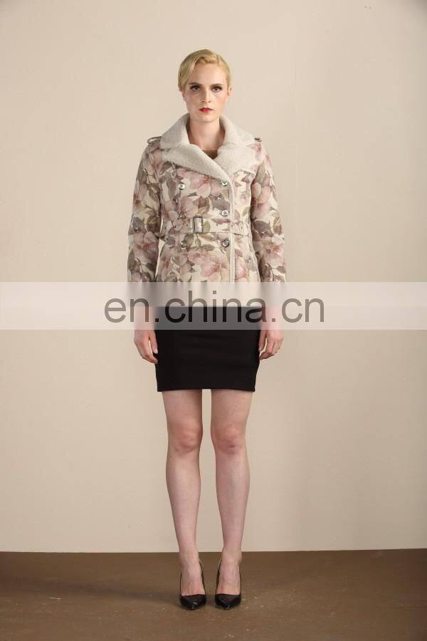 New Collection Flower Printed Fur Jacket Pretty Style Sheepskin Fur Coat Real Fur Skin Outer Wear