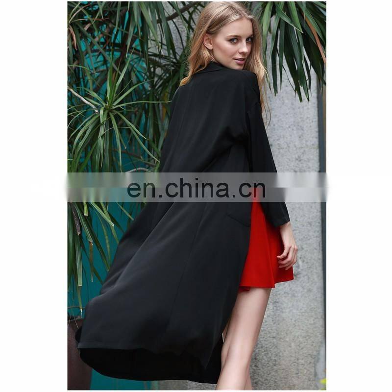 Spring and autumn fashion back slit design black ladies long coat