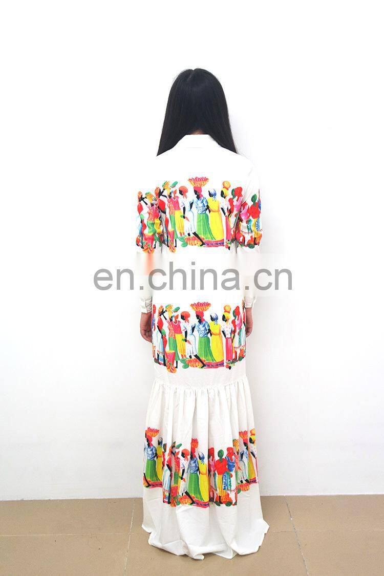 White printing long sexy casual colorful beach dress