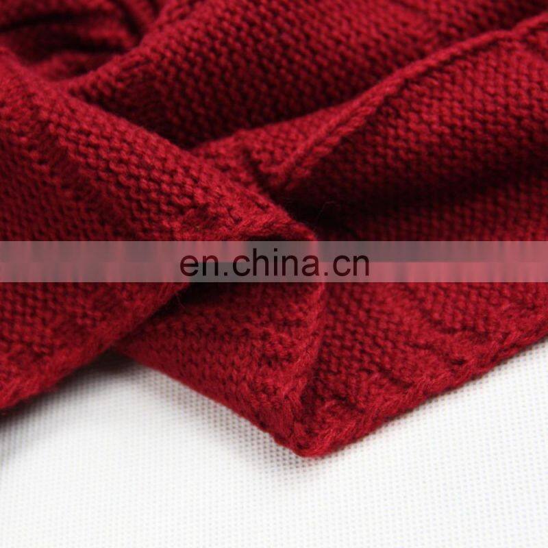 100% acrylic women scarf plaid big long shawl pure color dark red