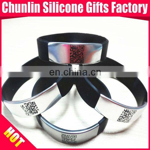 Silicone Bracelets with QR code on Metal Clips/Buckles