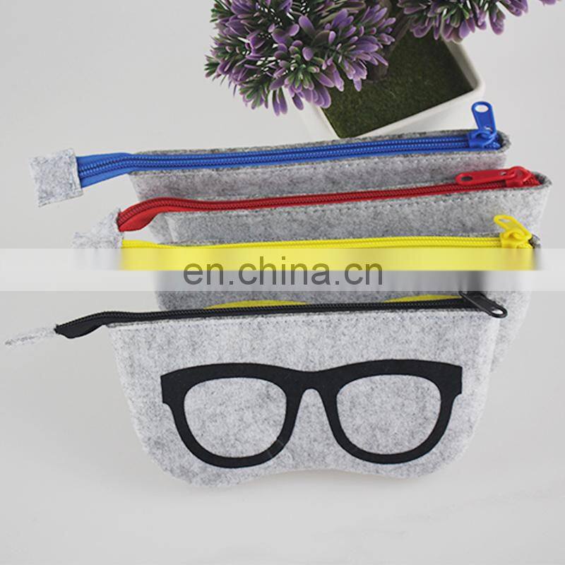 custom logo folding and cheap soft felt eyeglasses bag sunglasses pouch case wholesale with PU leather strip