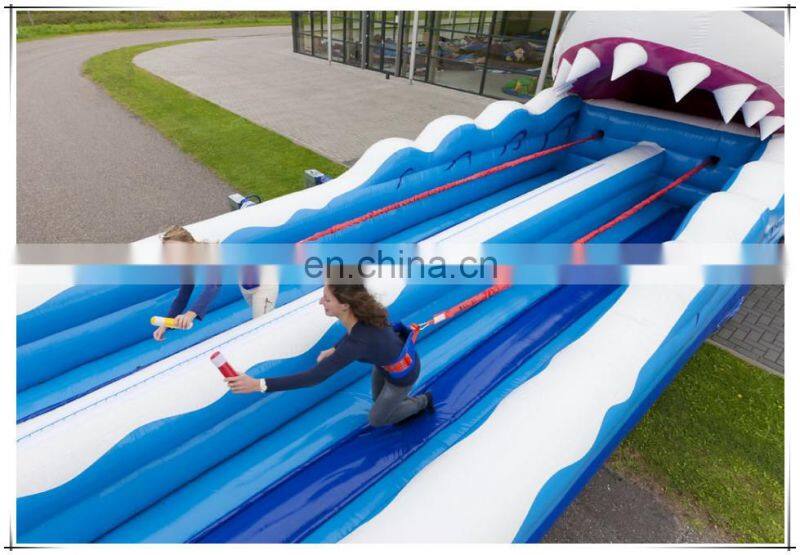 Plato 0.55MM PVC Tarpaulin Shark Theme Interactive Game Inflatable Two Lane Bungee Run