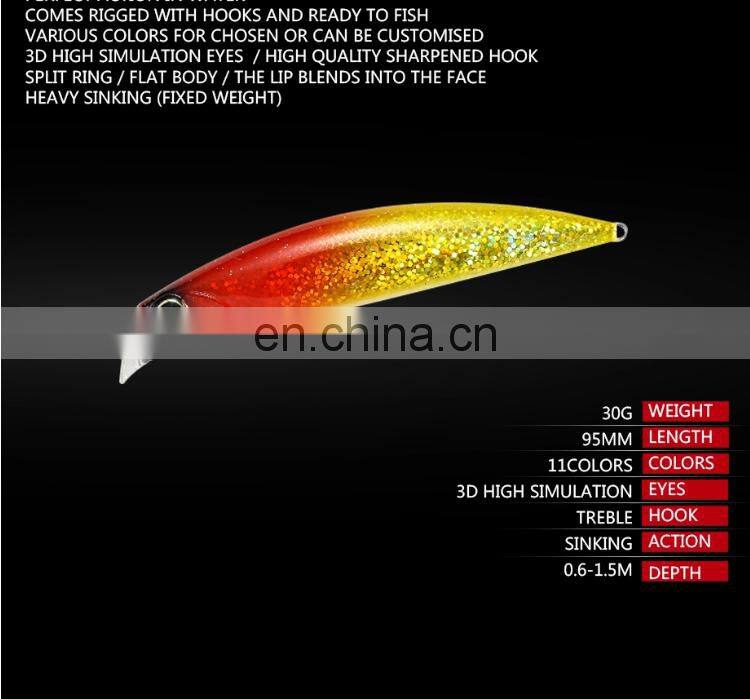 handmade 9.5cm 30g heavy artificial bait fishing lure freshwater saltwater hard plastic lure sinking minnow hard fish lure