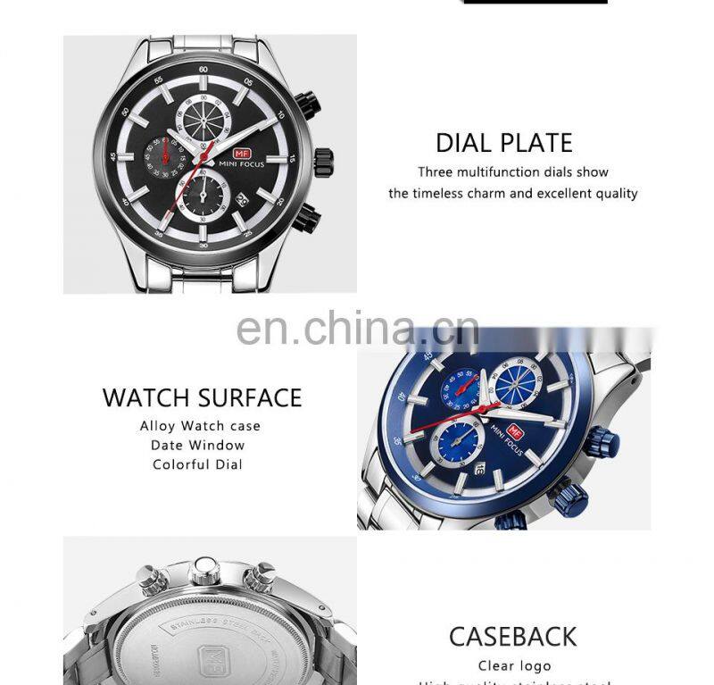 MINI FOCUS MF0081G Luxury Brand Men Watches Stainless Steel Waterproof Quartz Fashion Sport Wristwatches