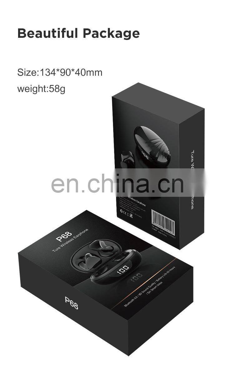 2020 new P68 TWS sport earbuds airoha 1536U chipset IPX7 waterproof dustproof bt 5.0 touch earphone headset wireless headphones